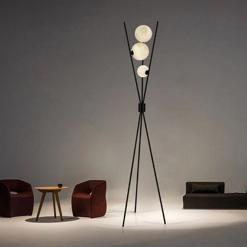 Contemporary Creative PLA 3D Moon Shade Iron Geometric Straight Line 3-Light Standing Floor Lamp For Living Room Lumendat