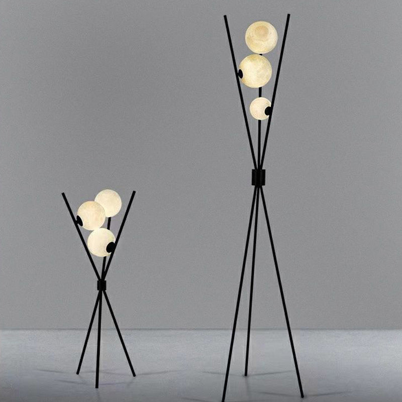 Contemporary Creative PLA 3D Moon Shade Iron Geometric Straight Line 3-Light Standing Floor Lamp For Living Room Lumendat