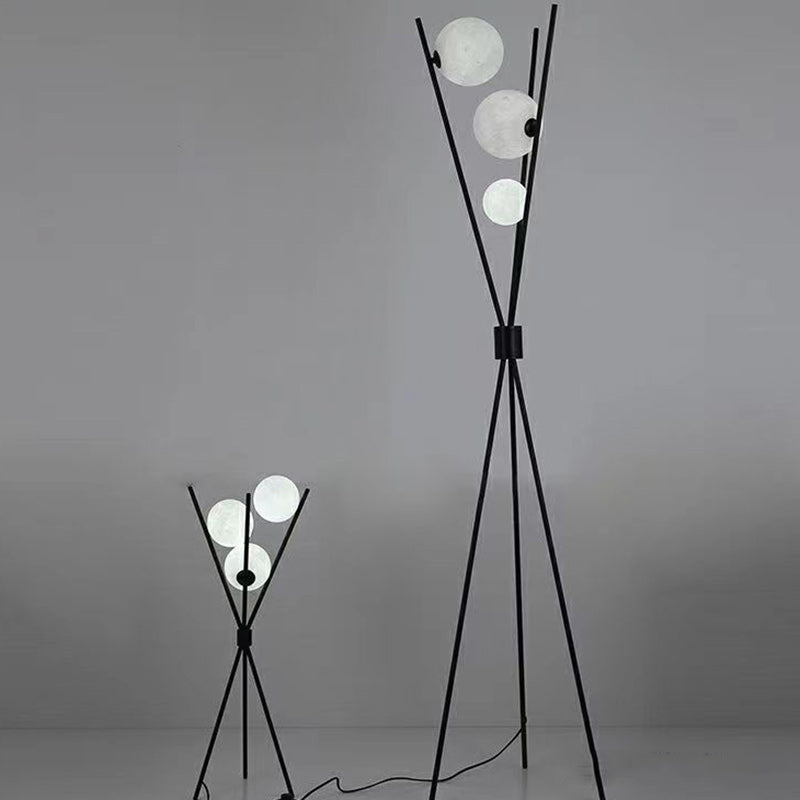 Contemporary Creative PLA 3D Moon Shade Iron Geometric Straight Line 3-Light Standing Floor Lamp For Living Room Lumendat