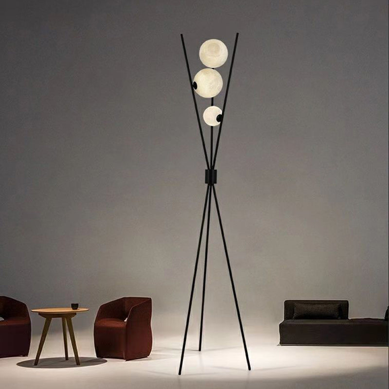 Contemporary Creative PLA 3D Moon Shade Iron Geometric Straight Line 3-Light Standing Floor Lamp For Living Room Lumendat