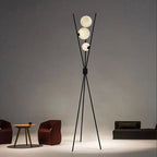 Contemporary Creative PLA 3D Moon Shade Iron Geometric Straight Line 3-Light Standing Floor Lamp For Living Room Lumendat
