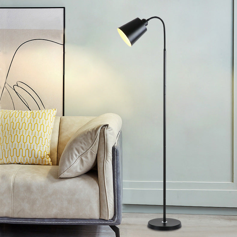 Contemporary Nordic Cylinder Iron Shade Arc Rod 1-Light Standing Floor Lamp For Living Room Lumendat
