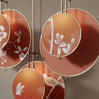 Traditional Chinese Iron Flower Bird Pattern Fabric Round Fan 1-Light Pendant Light For Living Room
