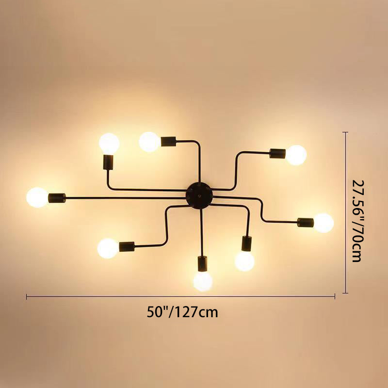 Traditional Rustic Glass Iron Frame Maze 4/6/8-Light Semi-Flush Mount Ceiling Light For Living Room Lumendat