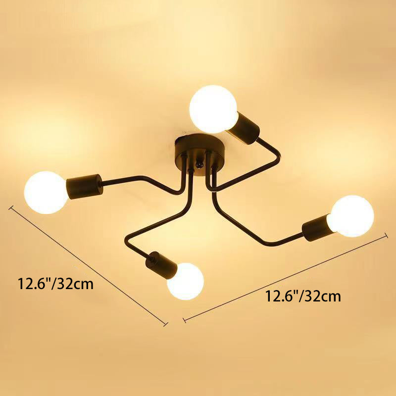 Traditional Rustic Glass Iron Frame Maze 4/6/8-Light Semi-Flush Mount Ceiling Light For Living Room Lumendat