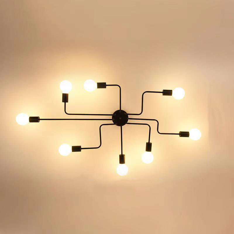 Traditional Rustic Glass Iron Frame Maze 4/6/8-Light Semi-Flush Mount Ceiling Light For Living Room Lumendat