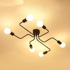Traditional Rustic Glass Iron Frame Maze 4/6/8-Light Semi-Flush Mount Ceiling Light For Living Room Lumendat