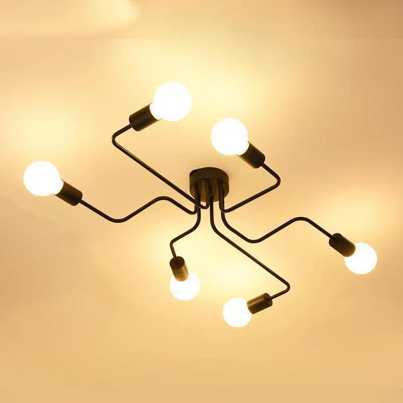 Traditional Rustic Glass Iron Frame Maze 4/6/8-Light Semi-Flush Mount Ceiling Light For Living Room Lumendat