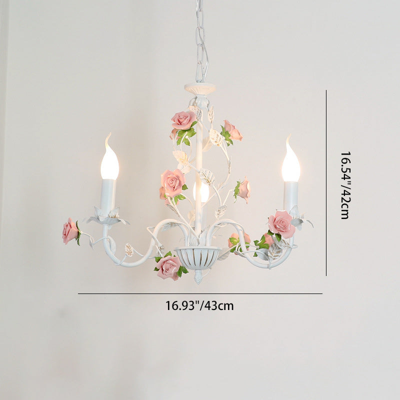 Traditional French Romantic Ceramic Flowers Plants Decor Iron Frame 3/6/8-light Chandelier for Living Room BulbSquare