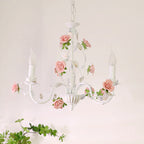 Traditional French Romantic Ceramic Flowers Plants Decor Iron Frame 3/6/8-light Chandelier for Living Room BulbSquare