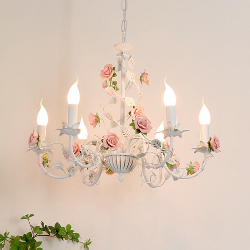 Traditional French Romantic Ceramic Flowers Plants Decor Iron Frame 3/6/8-light Chandelier for Living Room BulbSquare