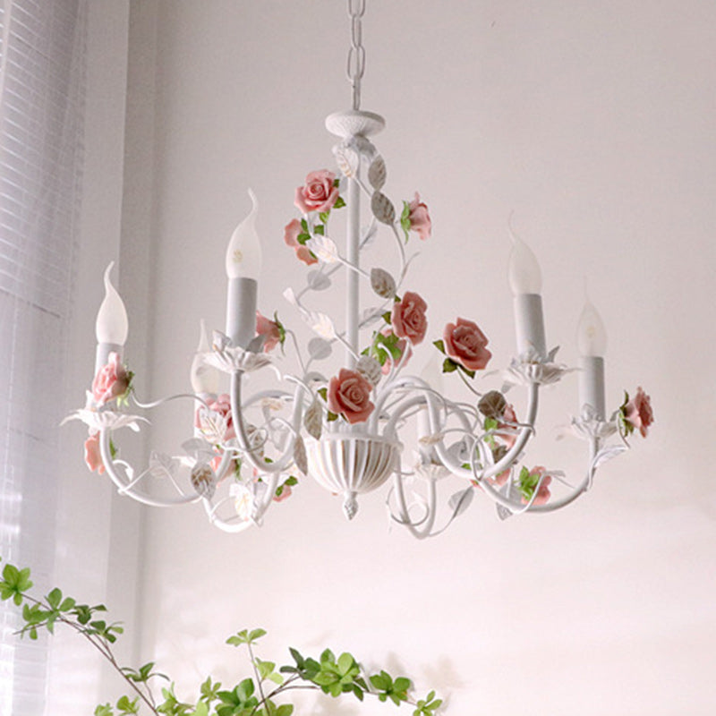 Traditional French Romantic Ceramic Flowers Plants Decor Iron Frame 3/6/8-light Chandelier for Living Room BulbSquare