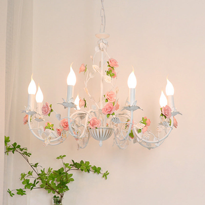 Traditional French Romantic Ceramic Flowers Plants Decor Iron Frame 3/6/8-light Chandelier for Living Room BulbSquare