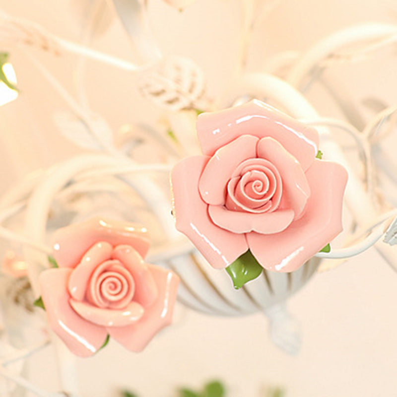 Traditional French Romantic Ceramic Flowers Plants Decor Iron Frame 3/6/8-light Chandelier for Living Room BulbSquare