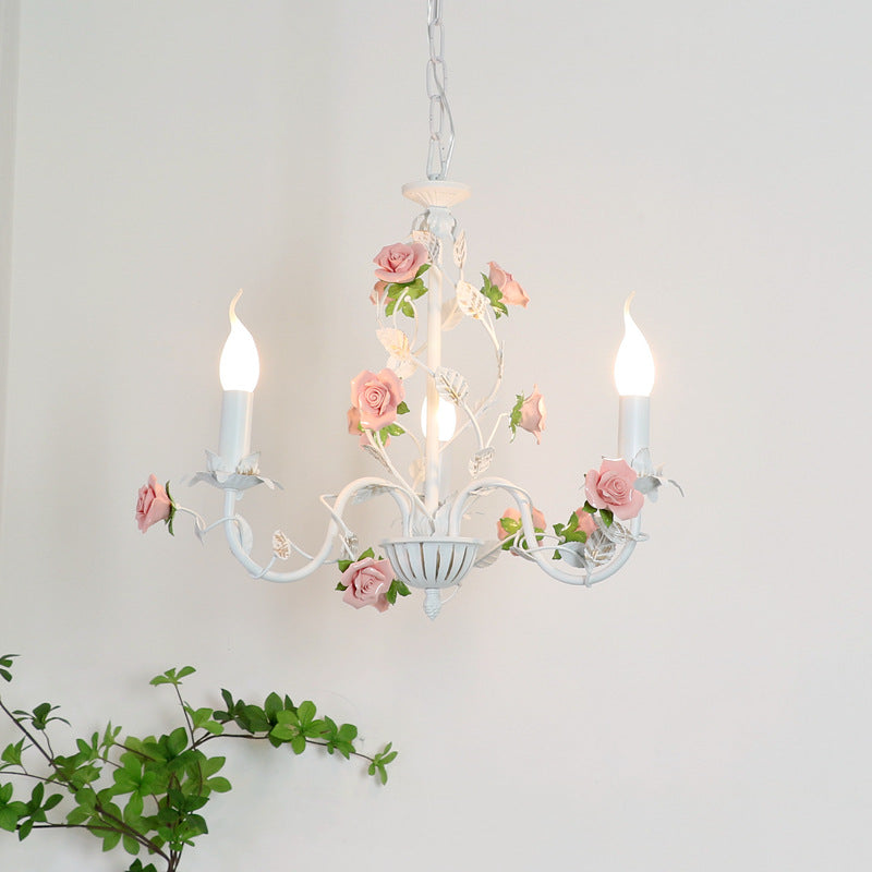 Traditional French Romantic Ceramic Flowers Plants Decor Iron Frame 3/6/8-light Chandelier for Living Room BulbSquare