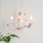 Traditional French Romantic Ceramic Flowers Plants Decor Iron Frame 3/6/8-light Chandelier for Living Room BulbSquare