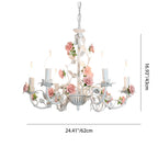 Traditional French Romantic Ceramic Flowers Plants Decor Iron Frame 3/6/8-light Chandelier for Living Room BulbSquare