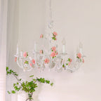 Traditional French Romantic Ceramic Flowers Plants Decor Iron Frame 3/6/8-light Chandelier for Living Room BulbSquare