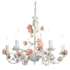 Traditional French Romantic Ceramic Flowers Plants Decor Iron Frame 3/6/8-light Chandelier for Living Room BulbSquare