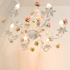 Traditional French Romantic Ceramic Flowers Plants Decor Iron Frame 3/6/8-light Chandelier for Living Room BulbSquare