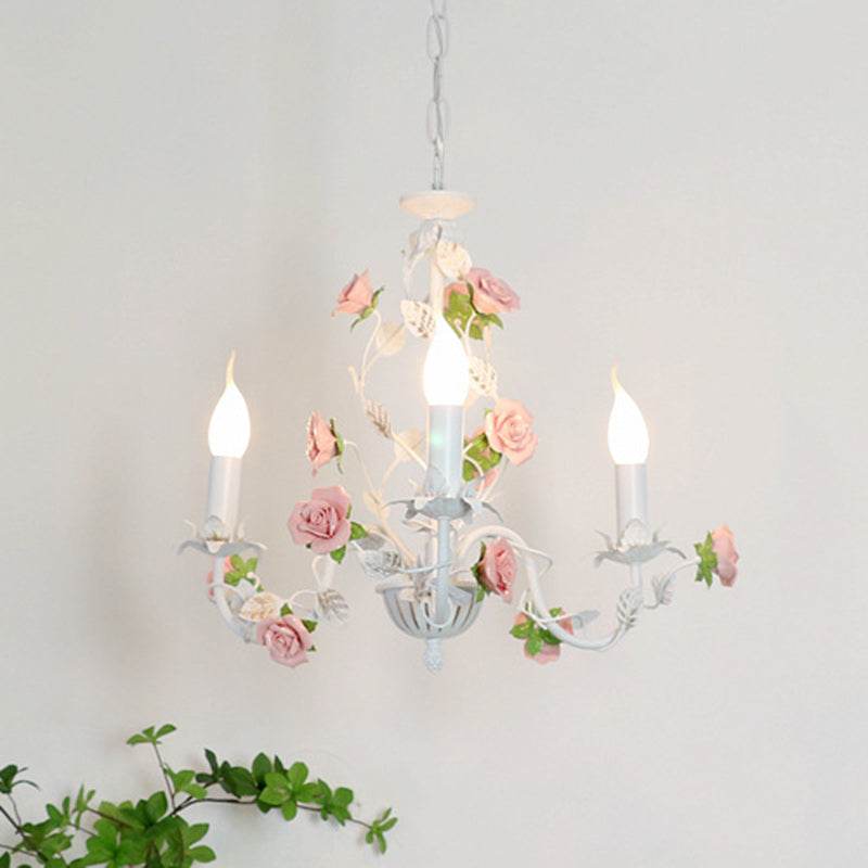 Traditional French Romantic Ceramic Flowers Plants Decor Iron Frame 3/6/8-light Chandelier for Living Room BulbSquare