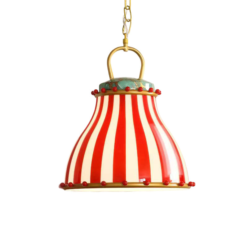 Contemporary Creative Circus Red & White Striped Glass Round Shade Iron 1-light Pendant Light for Living Room BulbSquare