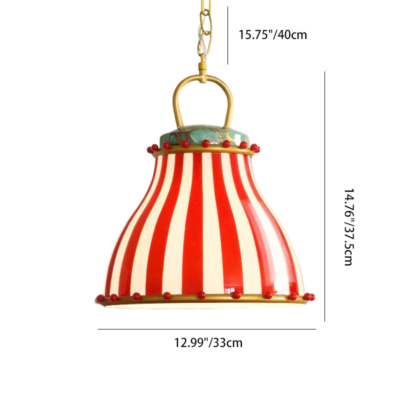 Contemporary Creative Circus Red & White Striped Glass Round Shade Iron 1-light Pendant Light for Living Room BulbSquare