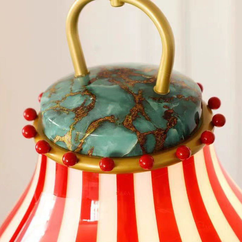 Contemporary Creative Circus Red & White Striped Glass Round Shade Iron 1-light Pendant Light for Living Room BulbSquare