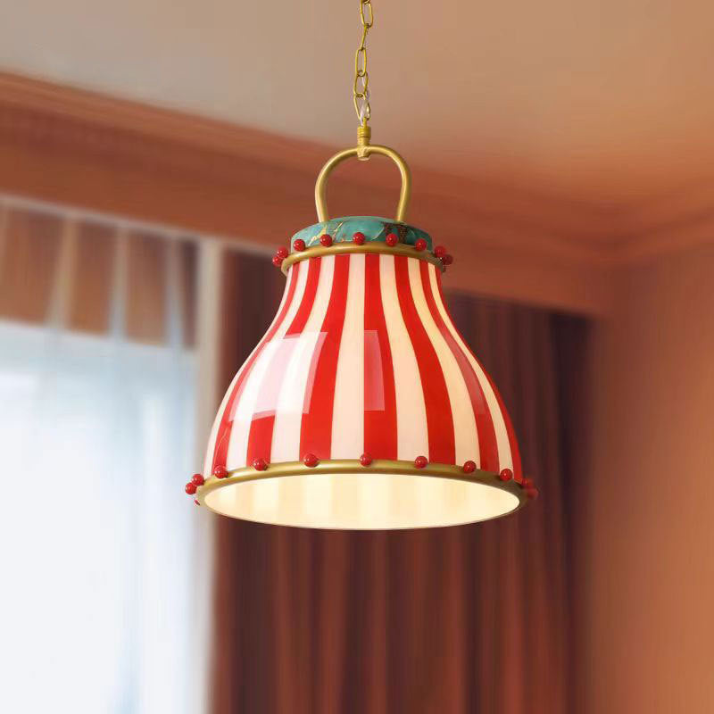 Contemporary Creative Circus Red & White Striped Glass Round Shade Iron 1-light Pendant Light for Living Room BulbSquare