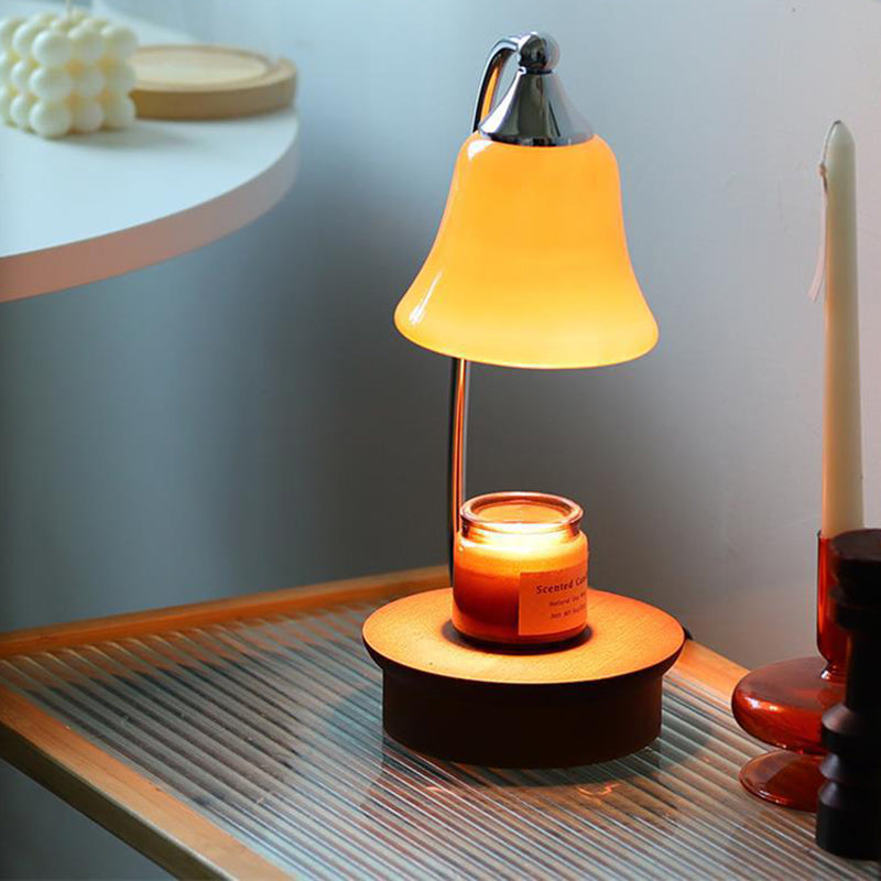 Contemporary Nordic Glass Bell Shade Solid Wood Base 1-Light Melting Wax Table Lamp For Bedroom Lumendat