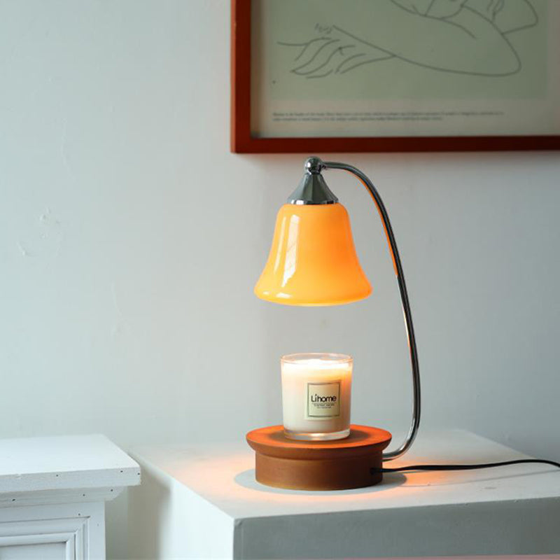 Contemporary Nordic Glass Bell Shade Solid Wood Base 1-Light Melting Wax Table Lamp For Bedroom Lumendat