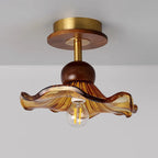 Traditional French Iron Flower Glass 1-light Semi-flush Mount Ceiling Light for Living Room
