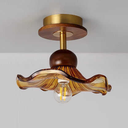 Traditional French Iron Flower Glass 1-light Semi-flush Mount Ceiling Light for Living Room