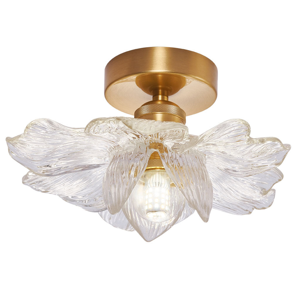 Contemporary Luxury Metal Petal Resin Shade 1-light Semi-flush Mount Ceiling Light for Living Room