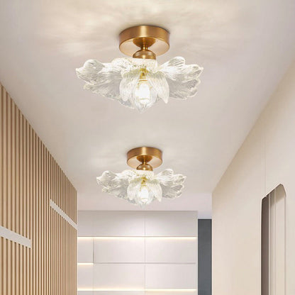 Contemporary Luxury Metal Petal Resin Shade 1-light Semi-flush Mount Ceiling Light for Living Room