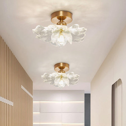 Contemporary Luxury Metal Petal Resin Shade 1-light Semi-flush Mount Ceiling Light for Living Room