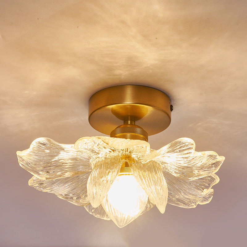 Contemporary Luxury Metal Petal Resin Shade 1-light Semi-flush Mount Ceiling Light for Living Room