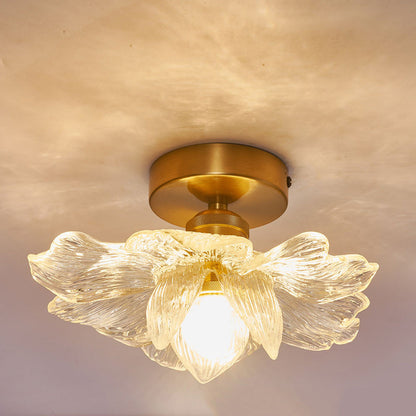 Contemporary Luxury Metal Petal Resin Shade 1-light Semi-flush Mount Ceiling Light for Living Room