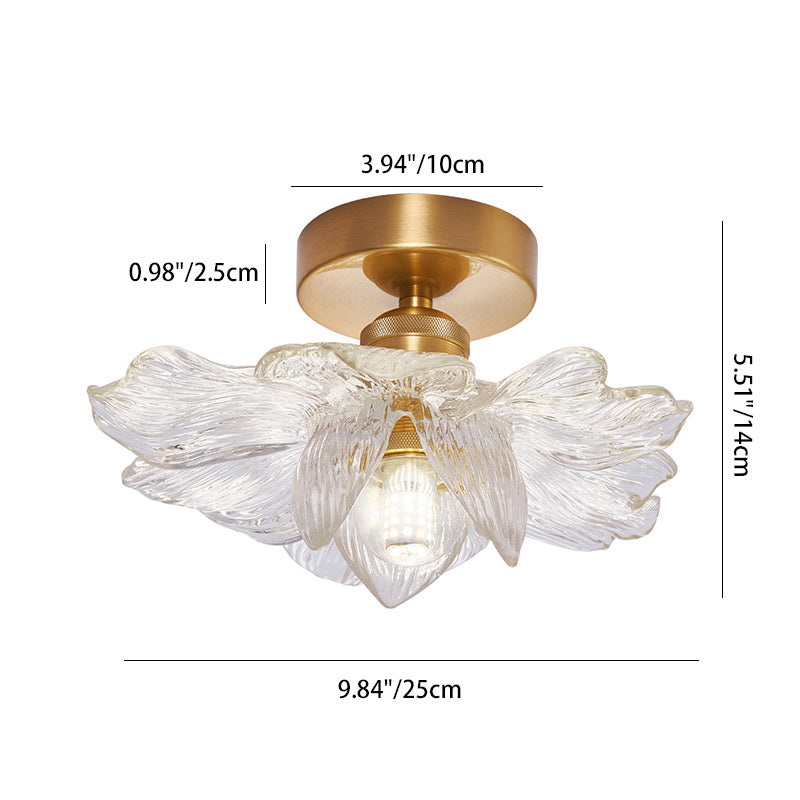 Contemporary Luxury Metal Petal Resin Shade 1-light Semi-flush Mount Ceiling Light for Living Room