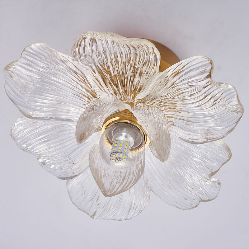 Contemporary Luxury Metal Petal Resin Shade 1-light Semi-flush Mount Ceiling Light for Living Room