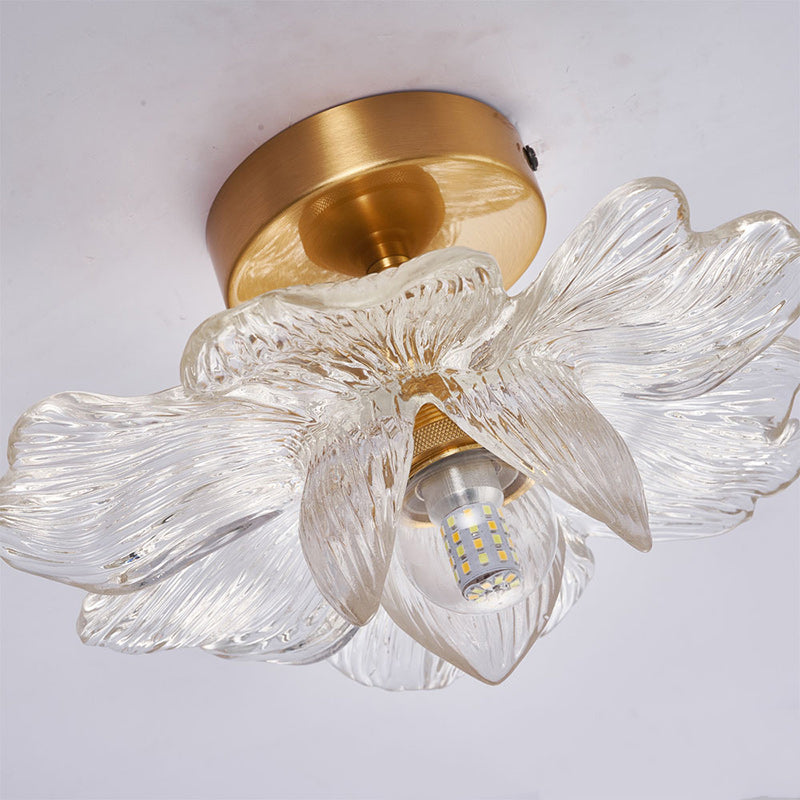 Contemporary Luxury Metal Petal Resin Shade 1-light Semi-flush Mount Ceiling Light for Living Room