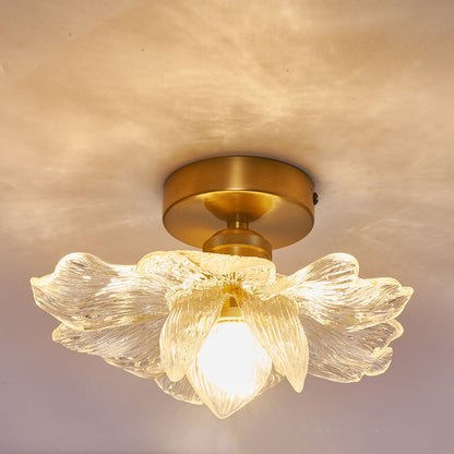 Contemporary Luxury Metal Petal Resin Shade 1-light Semi-flush Mount Ceiling Light for Living Room