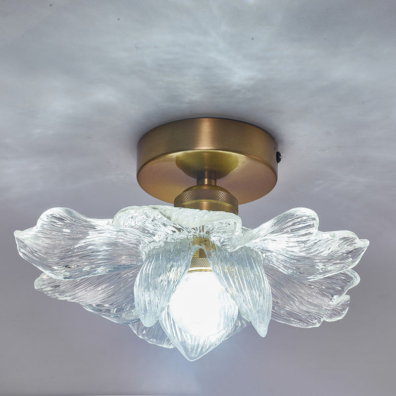 Contemporary Luxury Metal Petal Resin Shade 1-light Semi-flush Mount Ceiling Light for Living Room