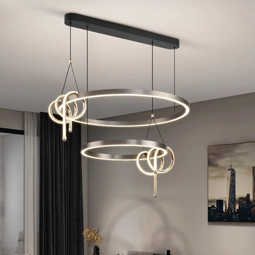 Modern Minimalist Iron Aluminum Circle Ring Silicone LED Pendant Light Island Light For Living Room