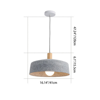 Contemporary Nordic Solid Wood Felt Round Shade 1-Light Pendant Light For Living Room