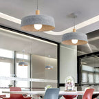 Contemporary Nordic Solid Wood Felt Round Shade 1-Light Pendant Light For Living Room