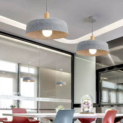 Contemporary Nordic Solid Wood Felt Round Shade 1-Light Pendant Light For Living Room