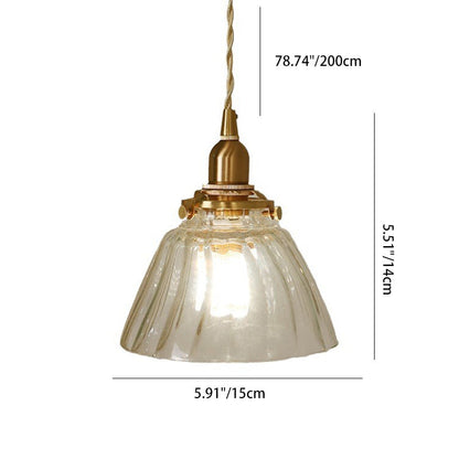 Traditional Japanese Full Copper Glass Conical Shade 1-Light Pendant Light For Living Room