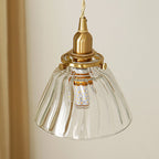 Traditional Japanese Full Copper Glass Conical Shade 1-Light Pendant Light For Living Room