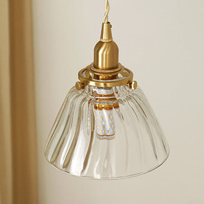 Traditional Japanese Full Copper Glass Conical Shade 1-Light Pendant Light For Living Room